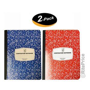 Composition/Notebook Book, Wide Ruled Paper, 100 Sheets, 9-3/4"x7-1/2" (2 Pack)